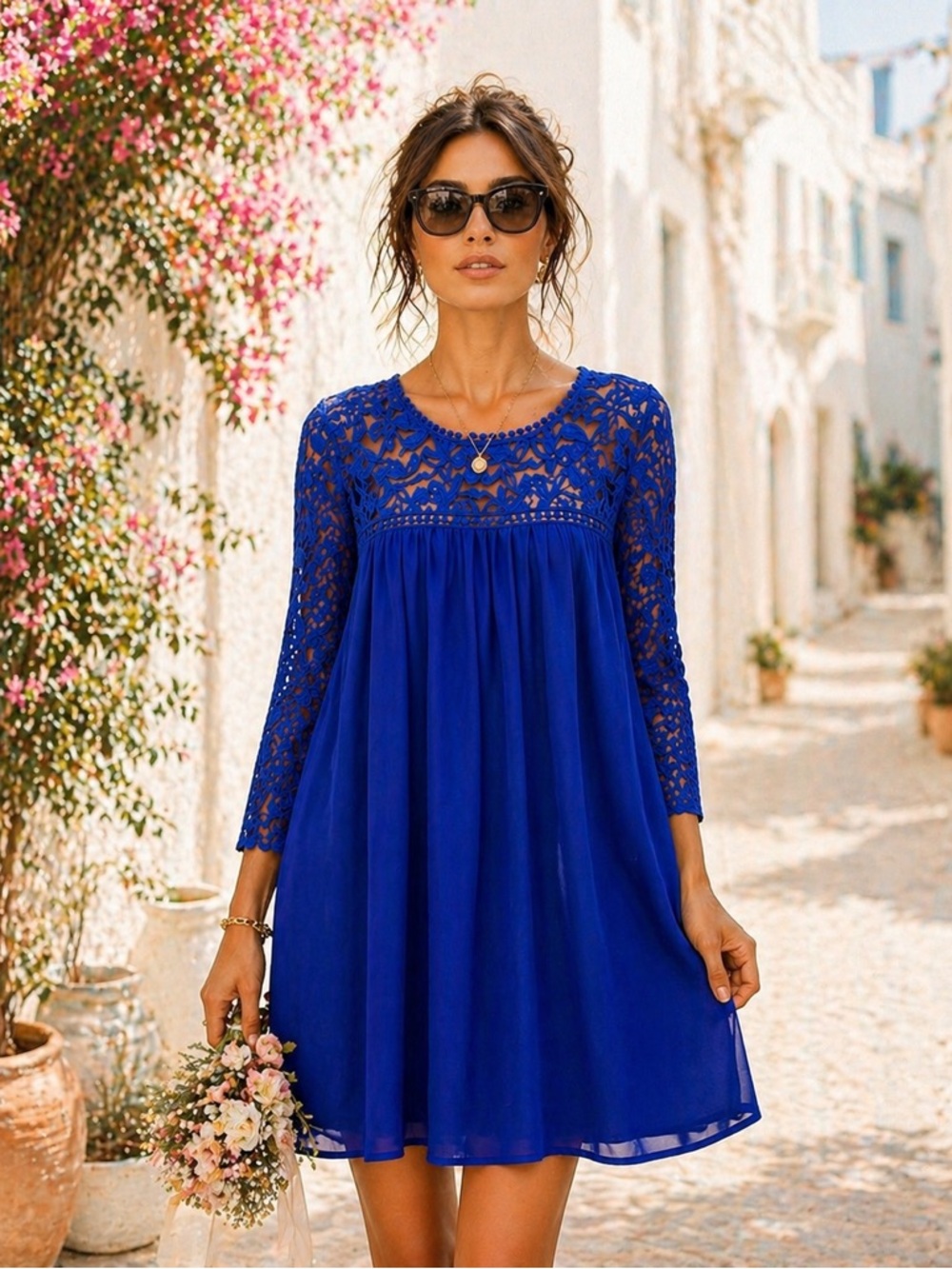 Blue Lace Shift Dress M Size